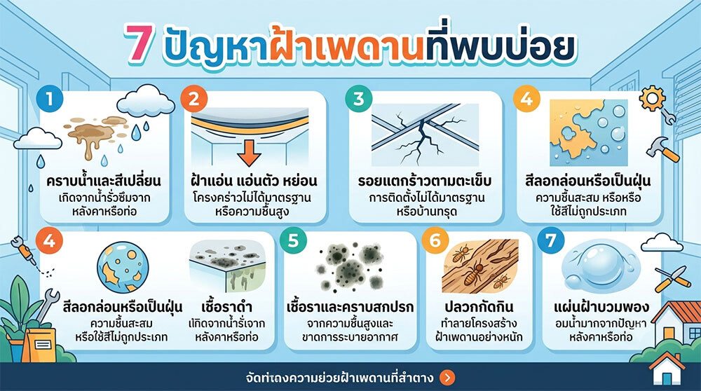 7 ปัญหาฝ้าเพดานที่พบบ่อย